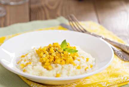 Corn Risotto with Basil Oil