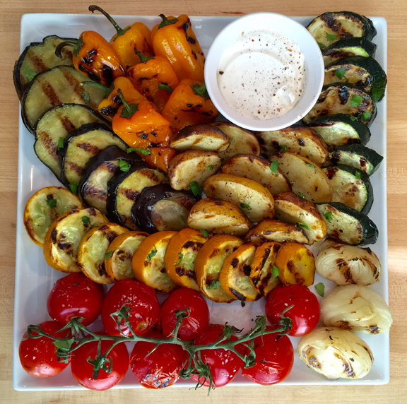 Grilled Garden Vegetables with Sour Cream Herb Sauce