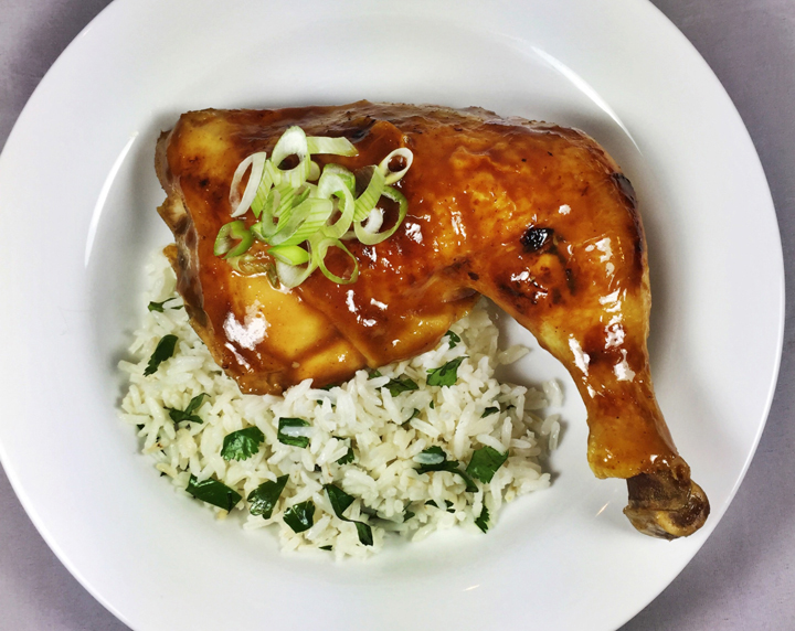 Braised Chicken Legs in Ginger Orange Sauce with Cilantro Rice