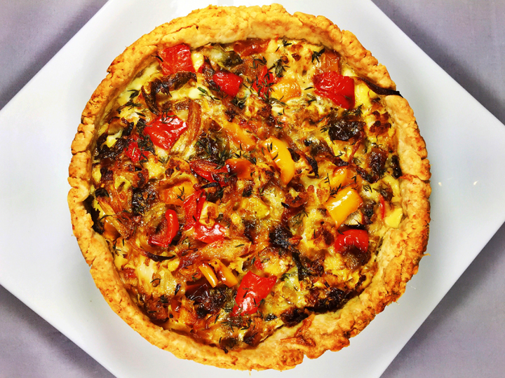 Roasted Winter Vegetable Quiche with Parmesan Cheese Crust