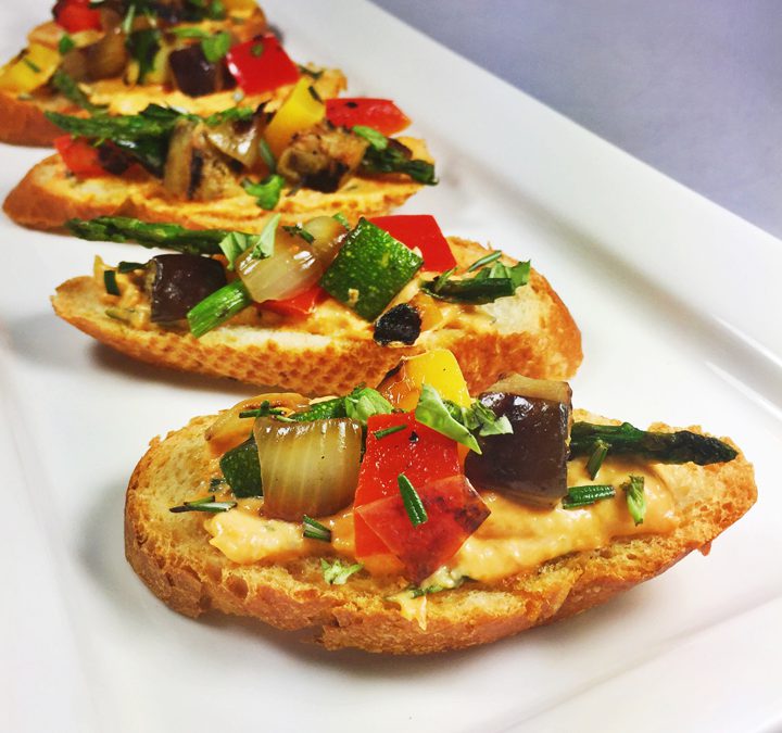 Summer Vegetable Crostini with Tomato Pesto