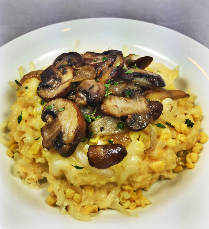 Polenta with Fresh Corn, Monterey Jack Cheese, Sautéed Onions and