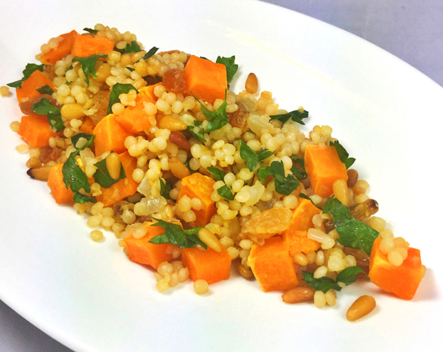 Roasted Maple Butternut Squash with Israeli Couscous, Parsley and Pine nuts