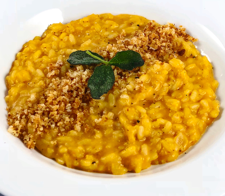 Pumpkin Risotto with Fried Sage & Toasted Parmesan