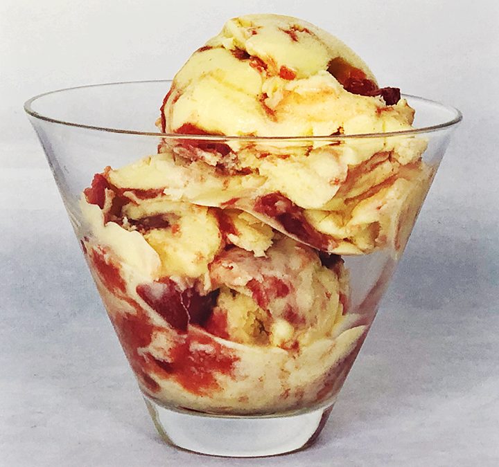 Ginger Gelato with Candied Plums