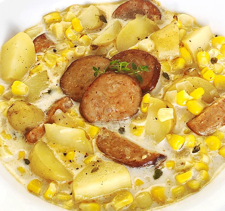 Fresh Corn Chowder with Chorizo