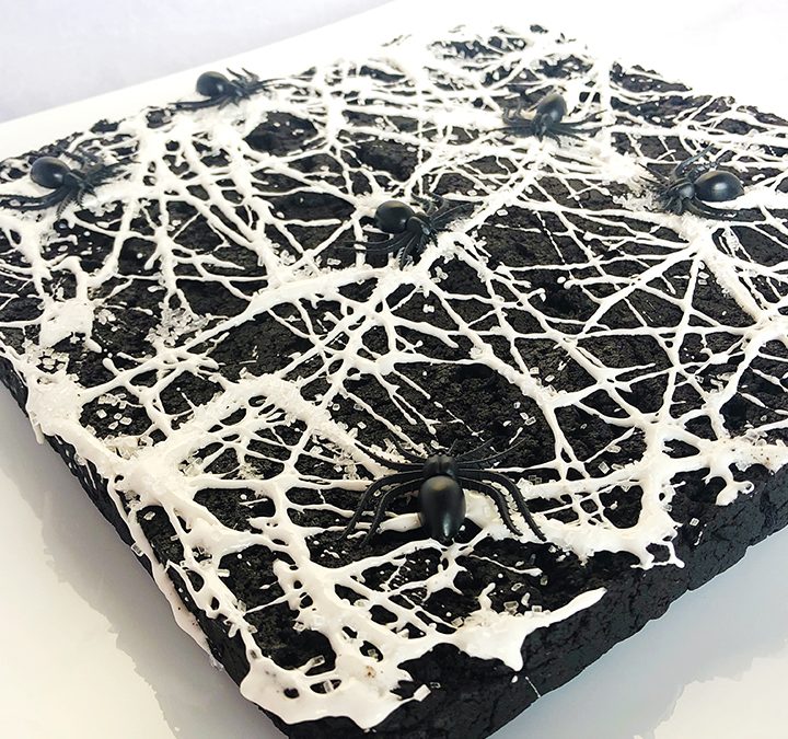 Black Chocolate Brownies with Marshmallow Spider Webs