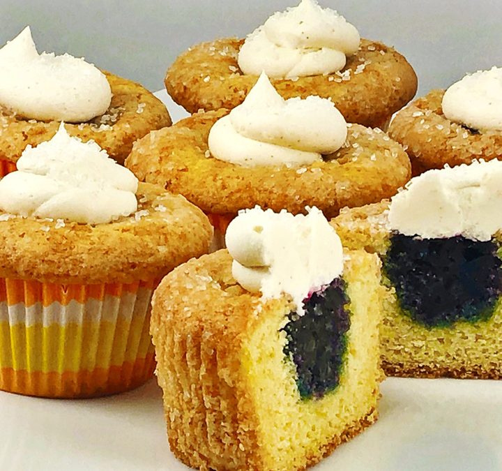 Lemon Muffins with Blueberry Jam Filling and Lemon Buttercream