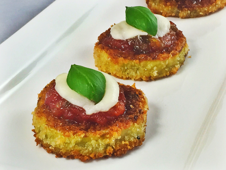 Eggplant Rounds with Spicy Ginger Tomato Jam, Mozzarella, and Fresh Basil