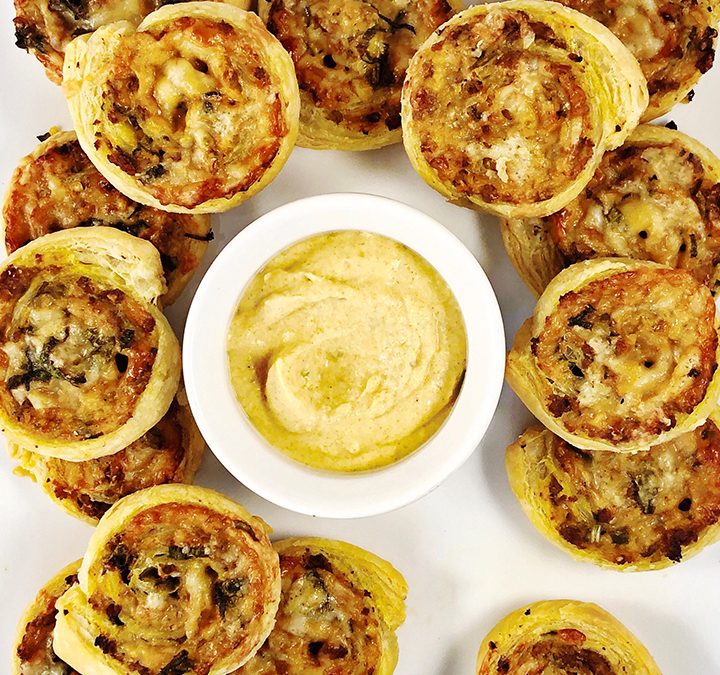 Spicy Pumpkin Pinwheels with Crème Fraîche Sauce