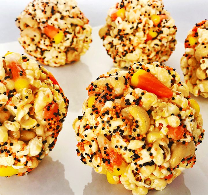 Candy Corn and Cashew Popcorn Balls