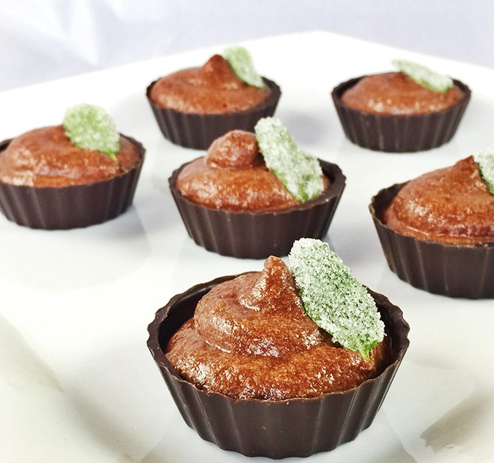 Bourbon Chocolate Mousse Cups With Candied Fresh Mint Leaves