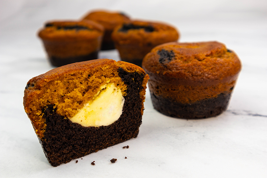 Chocolate-bottom Pumpkin Muffins With Orange Cream Cheese