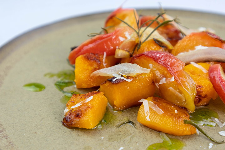 Roasted Butternut Squash, Onion, and Apples with Watercress Oil